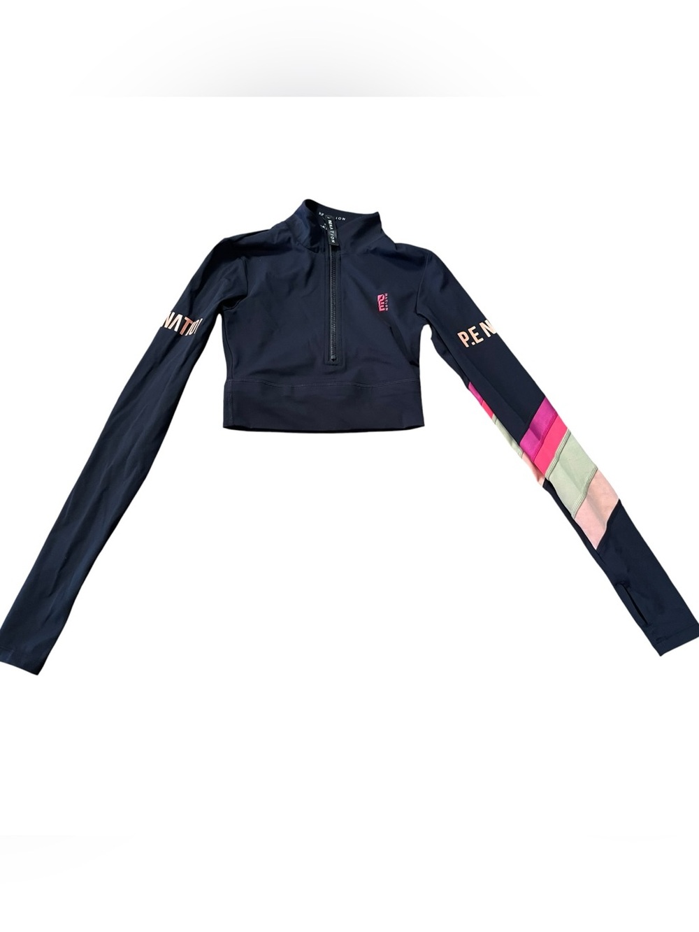 P.E Nation XS Cropped Half Zip Athletic Top Black Long Sleeve Compression